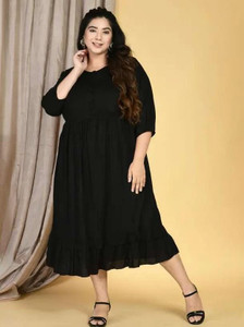 asifarheen Women Fit and Flare Black Midi/Calf Length Dress