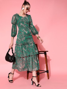 STREET9 Women Layered Green Midi/Calf Length Dress