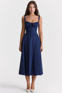 Elyraa Women Fit and Flare Blue Midi/Calf Length Dress