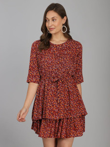 Be4Me.com Women Drop Waist Maroon Above Knee/Mid Thigh Length Dress