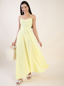 AAYU Women Fit and Flare Yellow Maxi/Full Length Dress