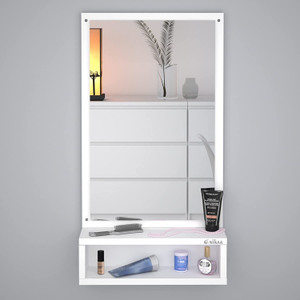 ANIKAA Space-Saving Wall Mount Dressing Mirror with Box Shelf for Living/Bedroom Engineered Wood Dressing Table
