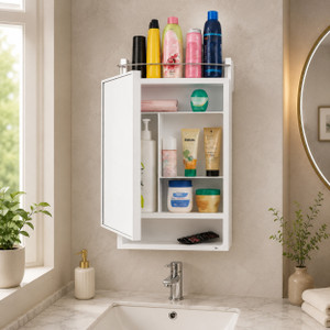 KRELIX Plastic Premium Multipurpose Wall Mounted Storage Cabinet with Mirror Plastic Wall Shelf