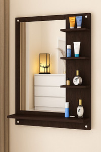 DIY HOME Elegant Series Pure Brown Mirror with Extra large mirror Engineered Wood Dressing Table