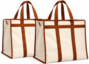 BAZERA (Expandable) 100% Canvas Grocery Bag – Medium Size Foldable Storage Bag with Zipper Closure Duffel Without Wheels