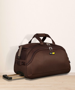 Skysun (Expandable) Duffel Trolley Polyester Waterproof Luggage Travel Duffel Trolley Bag with 2 Wheels for Men and Women-Brown Duffel With Wheels (Strolley)