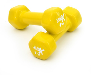 RUBX Premium Unisex Vinyl Dumbbells for Exercise & Fitness (1 kg X 2= 2 kg)(YELLOW) Fixed Weight Dumbbell