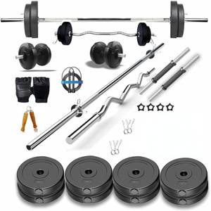 regalx 20kg PVC Dumbbell Set + 3ft(STRAIGHT + CURL)RODS + ACCESSORIES Adjustable Dumbbell