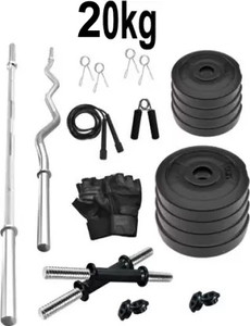 डीसीएस प्रो FITNESS 20kg PVC Dumbbell Set + 3ft.(Straight + Bend) RODS + FITNESS ACCESSORIES एडजस्टेबल डम्बल