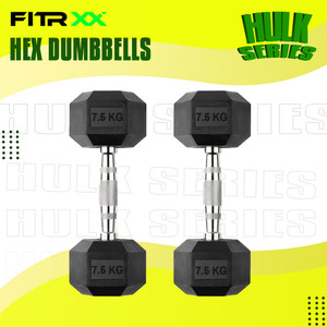फिटर्क्स Hex Rubber Coated Professional Exercise Gym Dumbbell Hulk Series 7.5 kg pair निश्चित वजन डम्बल