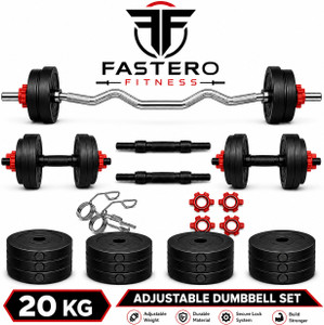 FASTERO 20kg Home Gym Adjustable Dumbbell Set + 3ft Barbell - Image 2