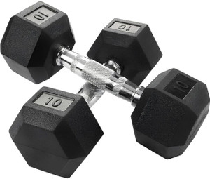 STARX HEXAGONAL RUBBER DUMBBELLS 10KG Fixed Weight Dumbbell (10KG*2) Fixed Weight Dumbbell