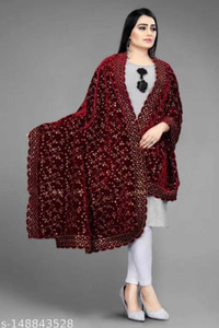 Smileyfashion Velvet Embroidered Women Dupatta