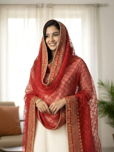 TinyTwist Net Embroidered, Solid, Embellished, Checkered Women Dupatta
