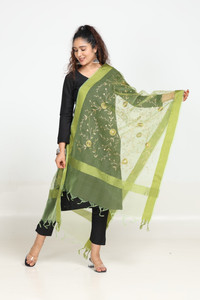 Hella Fashions Poly Chanderi Embroidered Women Dupatta