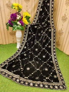 RamKrupa Creation Velvet Embroidered, Self Design, Embellished Women Dupatta