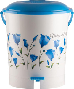KUBER INDUSTRIES Floral Print Plastic Pedal Dustbin, Waste Bin With Handle, 10 Litre (Blue) Plastic Dustbin