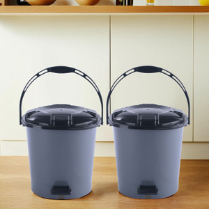 HOMESTIC by Kuber Industries Pack of 2 Plastic Pedal Dustbin for Home | 7 Ltr | Check Dhakkan- Grey & Black Plastic Dustbin