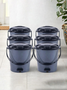 HOMESTIC by Kuber Industries Pack of 6 Plastic Pedal Dustbin for Home | 7 Ltr | Check Dhakkan- Grey & Black Plastic Dustbin
