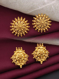 SPARSH JEWELRY 1 Gram Gold Plated Antique Round Stud Earrings Combo of 2 Pairs for Women. Cubic Zirconia Alloy Earring Set