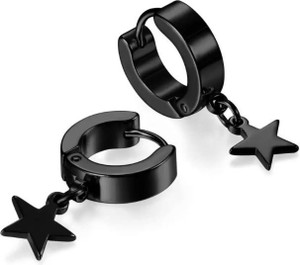Jagsun Star Drop Earrings Black Hoop for Men & Boys, Men Earrings, Boys Earrings Cubic Zirconia Metal Stud Earring, Huggie Earring
