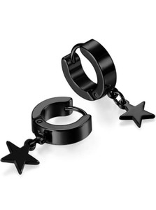 Jagsun Star Drop Earrings Black Hoop for Men & Boys, Men Earrings, Boys Earrings Cubic Zirconia Metal Stud Earring, Huggie Earring