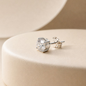HighSpark 92.5 Silver Sparkling Diamond Solitaire Earring For Men - 6mm White Zircon Sterling Silver Stud Earring