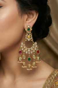 Meira Jewellery Multi Colored Designer Premium Kundan Studded Gold Plated Heavy Earring Alloy Drops & Danglers