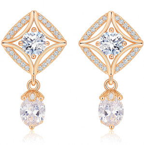 Nilu's Collection 18k Rose Gold Plated Drop Earrings, American Diamond Drop Earrings for Women Alloy, Copper Drops & Danglers