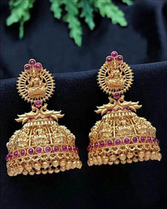 theostrichcollection Gold Plated Traditional Jhumki Earrings Wedding South Indian Fashion Jewellery Beads Alloy Jhumki Earring