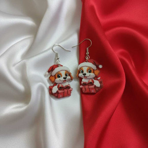 Elique Hub Christmas Cute Dog with Santa Hat Earrings for Women & Girls Acrylic Drops & Danglers
