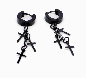 vien Religious Jewelry Mens Stylish Latest Design Metal Jesus Cross Piercing Stainless Steel Huggie Earrings Long Chain for Men and Women (Black) Stainless Steel Huggie Earring, Hoop Earring