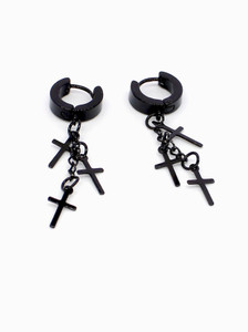 vien Religious Jewelry Mens Stylish Latest Design Metal Jesus Cross Piercing Stainless Steel Huggie Earrings Long Chain for Men and Women (Black) Stainless Steel Huggie Earring, Hoop Earring