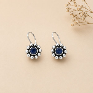 ValoraJewels Blue Stone Oxidised Floral Drop Earrings for Women Brass Drops & Danglers