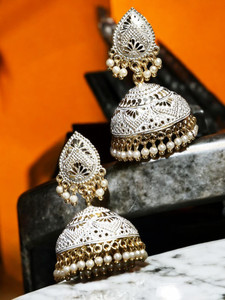 Anika's Creation Classic Designed Gold Plated Enamelled Jhumka Earrings For Women And Girls Cubic Zirconia, Beads Alloy Jhumki Earring