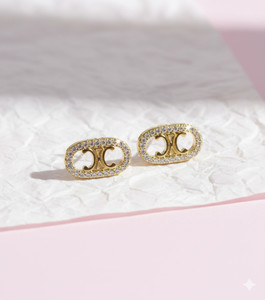 Whipcord Gold-Toned Double C Stud Earrings with Crystal Embellishments Alloy Stud Earring
