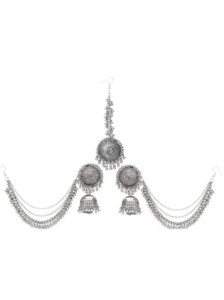 DENICRAAS Jewellery Traditional Antique Silver Plated Bahubali Long Chain Jhumka Jhumki Earrings for Women And Girls Metal Hoop Earring