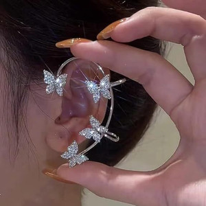 मिरकलवुड Korean Silver ButterflyEar Climber Ear Cuff For Women/Girls Alloy Cuff Earring Cubic Zirconia, Diamond Alloy Cuff Earring, Hoop Earring, राइनस्टोन स्टड्स, Earring Set