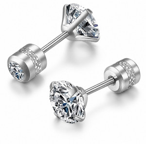 UNGALI JEWELS ADF Premium Screw Back Stud Earrings Solitaire Piercing Jewelry For Men Zircon Stainless Steel Stud Earring