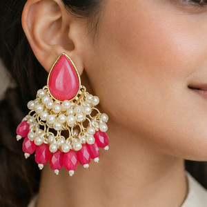 StyleStation VSHAPE-Pearl Earring For Girl's And Women(Color-Pink) Alloy Earring Set