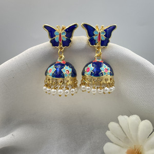 Fashion Theme Trendy Gold Plated Earrings Pink Jhumki for Girls & Women Crystal Brass Earring Set, Stud Earring