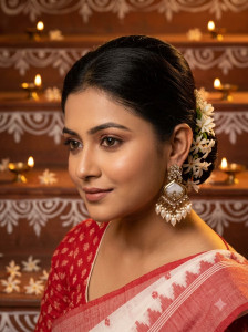 ShubhLabh Jewels Shubh Labh Jewels Gold-Plated Pearl Drop Earrings with Kundan & AD Work Beads, Pearl Alloy Chandbali Earring, Chandbali Earring