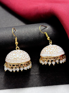Desire Jewelery Traditional Jhumka Earrings for Women |Hand-Painted Meenakari Design Jumki with Pearl Alloy Drops & Danglers, Earring Set, Jhumki Earring