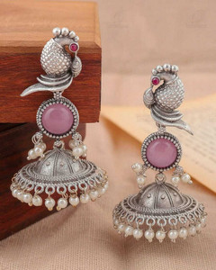 DANGAR ENTERPRISE Beautiful Unique Design Oxidised Silver Stone Earrings Alloy Stud Earring