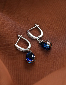 Unwind by Yellow Chimes Blue crystal studded Silver Toned Earring Copper Drops & Danglers