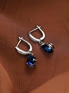 Unwind by Yellow Chimes Blue crystal studded Silver Toned Earring Copper Drops & Danglers