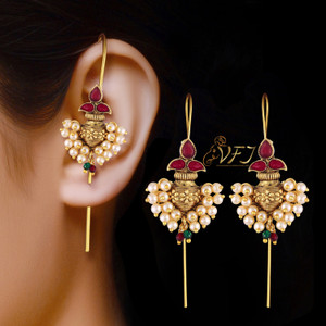 VIGHNAHARTA Vighnaharta Sizzling Glittering Red Pearl ear cuff for Women and Girls Pearl Brass Cuff Earring