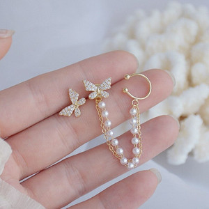 Fashion Frill Stunning Butterfly Designs Pearl & AD Stud Ear cuff Earrings For Girls Women Cubic Zirconia Alloy Earring Set
