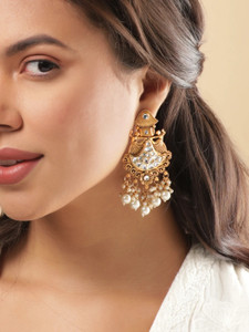 RUBANS Rubans Gold-Plated Crescent Shaped Chandbalis Brass Chandbali Earring