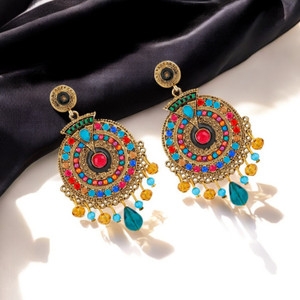 mahi Exclusive Designer Afghani Dangler Earrings Beads Alloy Chandbali Earring